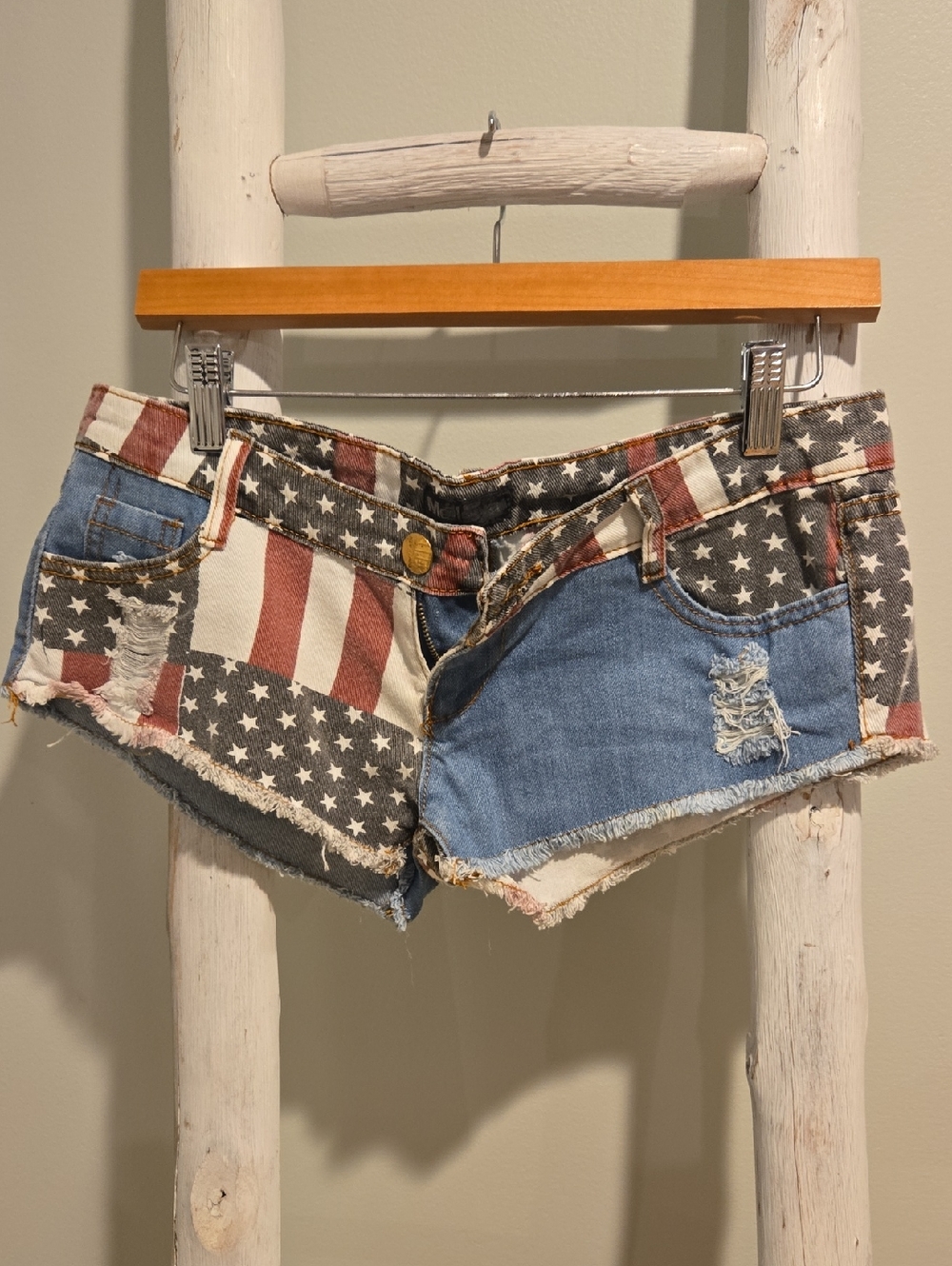 American Flag Patchwork Denim Short - Women's Shorts Size Small